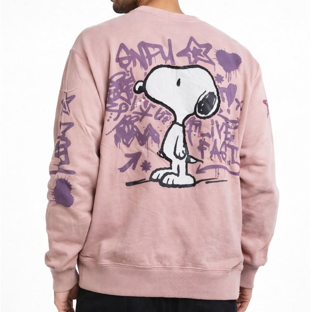 Juniors Snoopy Sweatshirt Medium Live Fast Graphic Print Pink‎ Pullover Top